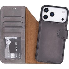 Eco Lounge Apple iPhone 17 Pro Için, Hakiki Deri, El Yapımı Cüzdanlı Kılıf, Magsafe ile Uyumlu, Iç Yüzeyi Kadife, Duman Gri