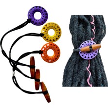Belirtilmemiş 3 Adet Geçiş Ahşap Oyma Saç Kravat Dreadlock Aksesuarları Ekstra Uzun Elastik Lastik Bant Gömülü At
