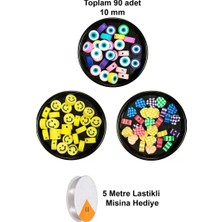 sbodurhome 90 Adet 10 mm Polimer Kil Fimo Boncuk Takı Bileklik + 5 Metre Misina Hediye - Smile - Kalp - Nazar