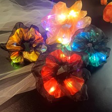 Belirtilmemiş Kadınlar Kızlar Için 4 Adet Işıklı Saç Bandı, Çift Katmanlı Kumaş LED Scrunchie Saç Bağları, Cadıla