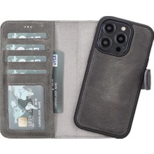 Eco Lounge Apple iPhone 14 Pro Uyumlu Deri Cüzdanlı Kılıf Mwwn VS4EF Gri