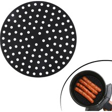sbodurhome Siyah Isıya Dayanıklı Yıkanılabilir Silikon Fırın ve Airfryer Yuvarlak Model Pişirme Matı 2