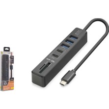 Hadron Hdx7061 İetop Type-C Hub 5Gbps 2X Usb-C 3.2+3X Usb-A 3.2+Sd+Microsd 7 Port Kart Okuyucu Siyah