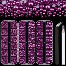 Belirtilmemiş Belleboost 3 Kutulu Düz Arka Inci Kiti 9 Düz Sırtlı Koyu Mor Yarım Yuvarlak Inciler 3-10 mm Pikap K