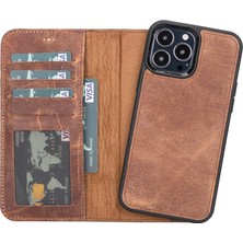 Eco Lounge Apple iPhone 13 Pro Max Uyumlu Deri Cüzdanlı Kılıf Mwwn G2 Kahve