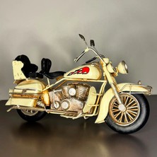 Diecast Krem Alev Motifli El Yapımı Metal Motosiklet Biblo (25 Cm)