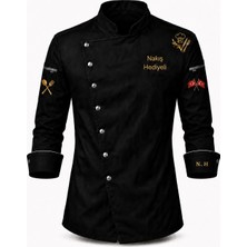 Mekaizen Premium Chef Ceketi Siyah | Aşçı Üniforması, Aşçı Forması, Aşçı Gömleği Aşçı Önlüğü Isim Nakış Hediyeli Aşçı Ceketi, Türk Bayrak Nakışlı