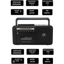 Eco Lounge Taşınabilir Nostaljik Radyo Kaset Çalar Fm Radyo USB Mp3 Çalar Bluetooth Hoparlör Siyah