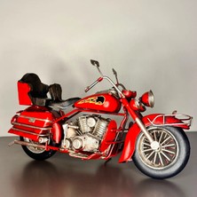 Diecast Kırmızı Alev Motifli El Yapımı Metal Motosiklet Biblo (25 Cm)