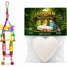 Golden Kuş Oyuncağı ve Kalp Mineral Gaga Taşı 2'li Set - Muhabbet Kuşu ve Sultan Papağanı İçin