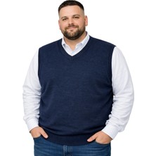 Battal Moda Erkek Büyük Beden Melanj Lacivert V Yaka Süveter 3xl-4xl-5xl-6xl