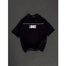 Mrayss  Unisex Bisiklet Yaka Baskılı Oversize T-Shirt - Siyah