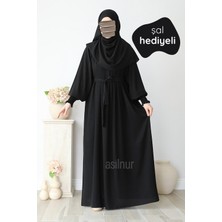 Asilnur Mahi Elbise Şal Hediyeli Takım Siyah