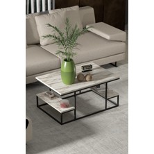 Reyo Falez Deluxe Raflı Orta Sehpa 60X90 cm Modern Dikdörtgen Orta Sehpa Mermer Desen