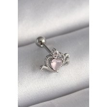Berselya Underwear & Accessories 316L Çelik Gümüş Renk Pembe Mineli Kalp Zirkon Taş Detay Tragus Piercing