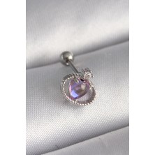 Berselya Underwear & Accessories 316L Çelik Gümüş Renk Mor Mineli Kalp Zirkon Taş Detay Tragus Piercing