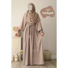Asilnur Mahi Elbise Şal Hediyeli Takım Bej