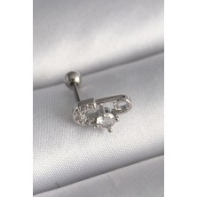 Berselya Underwear & Accessories 316L Çelik Gümüş Renk Zirkon Taşlı Toplu Iğne Tragus Piercing