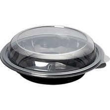 ŞEYLİŞEYLER Şeylişeyler - Siyah Mikrodalga Uyumlu Yuvarlak Salata Kabı 500 cc 100'LÜ Set - Şeffaf Kapaklı Paket Servis Kasesi