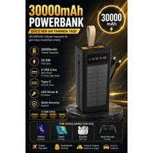 Kılıforyum 30000MAH  Güneş Enerjili Powerbank 22.5W Hızlı Şarj 4 USB Çıkışlı Dahili Kablolu Taşınabilir Harici Batarya