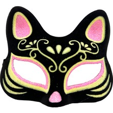 Renas Store Siyah Renk Süet Kaplama Üzeri Pembe Sarı Simli Kedi Maskesi 17X14 cm