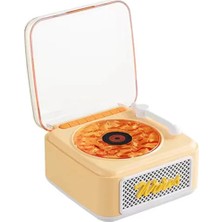Renas Store Nostalji Mini Plak Görünümlü Radyolu Bluetooth Hoparlör 3D Ses Dalgası Retro Müzik Plak Sarı