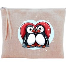 Astraltech Kalpli Penguen Baskılı Makyaj Çantası Bej, LH79832640192836123412