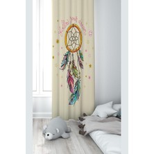 Astraltech Pelangi Krem Dreamcatcher Desenli Dijital Baskı Yıkanabilir Bebek Çocuk Odası Fon Perdesi, Krem 70