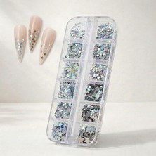 Astraltech 12LI Holografik Gümüş Renk Yıldız Tırnak Süsleme Yıldız Dizayn Folyo Pulları Nail Art WN-114