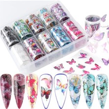 Astraltech 10LU Tırnak Süsleme Folyosu Kelebek Dizayn Nail Art Transfer Folyo