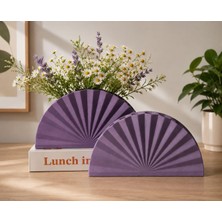 Astraltech Mor Yelpaze Dekoratif Saksı | Modern Yarım Daire Çiçek Vazosu ve Ev Dekoru 20X10 cm | Pla 3D Baskı