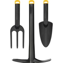 Astraltech Promosyonca 3 Parçalı Sert Plastik Bahçe El Aleti Seti, Tırmık, Çapa ve Kürek, Siyah