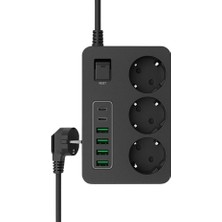 Astraltech Çoklu Priz 3 Ac Soket + 5 USB (2 Usb-C, 3 Usb-A) – 5 Metre Kablo, Çocuk Korumalı, 3000W Güç, Isıya