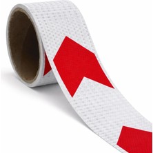Astraltech Yapışkanlı En 10 cm (1 Metre) Kırmızı Beyaz Petekli Ok Yönlendirme Reflektörlü Reflektif Şerit Bant