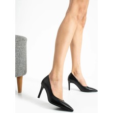 Follini Kadın Hakiki Deri Stiletto Siyah Deri