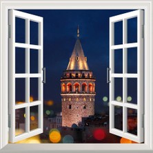 Astraltech Pencere Poster Duvar Kağıdı Galata Kulesi Akşam Yapışkanlı Sticker