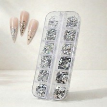 Astraltech 12LI Gümüş Renk Tırnak Süsleme Yıldız Dizayn Folyo Pulları Nail Art WN-115