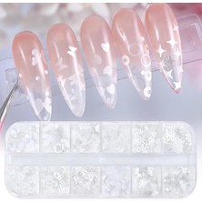 Astraltech Parlak Beyaz Tırnak Süsleme Folyo Pulları Karışık Dizayn Kelebek Kalp Harfler Yıldızlar Nail Art
