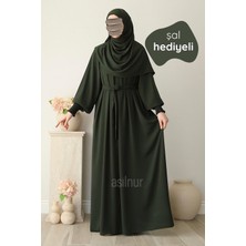 Asilnur Mahi Elbise Şal Hediyeli Takım Haki