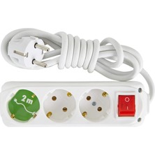 Astraltech Almera 3'lü Anahtarlı Topraklı Priz, Beyaz, 2 M