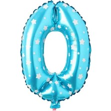 Marsilyan 0 Rakamlı 16 Inç Mavi Yıldızlı Folyo Balon 36 cm (Mavi)