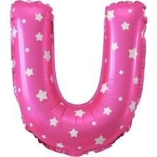 Marsilyan U Harfi 16 Inç Pembe Kalpli Renk Folyo Balon 36 cm (Pembe)