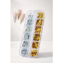 Astraltech 12LI Gümüş ve Gold Renk Yıldız Tırnak Süsleme Yıldız Dizayn Folyo Pulları Nail Art WN-113