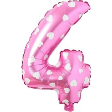 Marsilyan 4 Rakamlı 16 Inç Pembe Kalpli Folyo Balon 36 cm (Pembe)