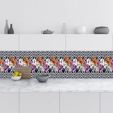 Astraltech Mutfak Tezgah Arası Folyo Fayans Kaplama Folyosu Çizim Çiçekler 60X400 cm