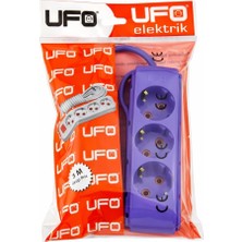 Astraltech Ufo 3lü 3 Metre Kablolu Topraklı Grup Priz, 16A 250V, Üçlü Uzatma Kablosu Mor Renk