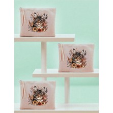 Astraltech Çiçekli Kedi Baskılı 3'lü Makyaj Çantası 20X25 Cm, LH98274023542351231