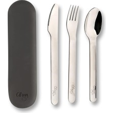 Astraltech Citron Citron Silikon Kılıflı Paslanmaz Çelik 3'lü Çatal Bıçak Kaşık Takımı - Black 1073810