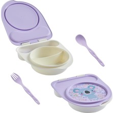 Astraltech Flybee Gezgin Çocuk Taşınabilir Beslenme Kabı, Bebek Mama Kabı, Çatal & Kaşık Seti - Tilki (Lila Ko