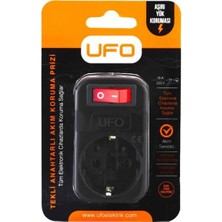 Astraltech Ufo Tekli Akım Korumalı Anahtarlı Priz 16A 250V, Max 3500W Aşırı Yük Koruması (Siyah)